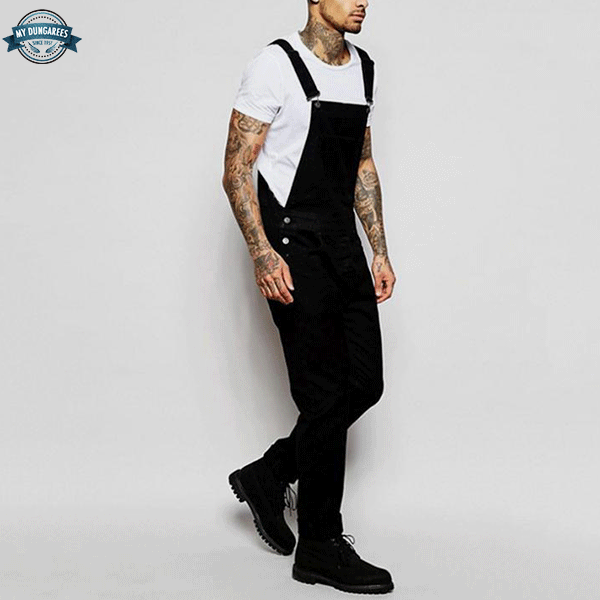 Mens black denim dungarees online