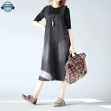 Black Denim Dungaree Dress