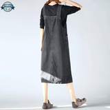 Black Denim Long Dungaree Dress
