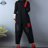Black Denim Wide Leg Dungarees