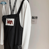 Black Loose Cotton Overalls