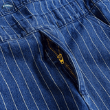 Blue and White Denim Striped Dungarees