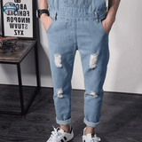 Blue Denim Ripped Overalls