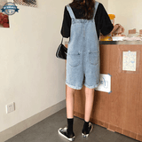 Denim Bib Overall Shorts Womens