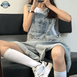 Grey Jean Dungarees Shorts