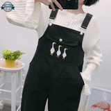 Ladies Black Bib Overalls