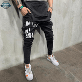 Men's Black Denim Dungarees with Inscriptions