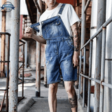 Mens Washed Blue Bib Overall Shorts