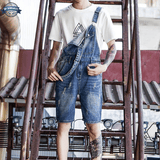 Mens Washed Blue Dungaree Shorts