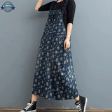 Navy Blue Patterned Dungaree Dress