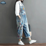 Overall Shorts with Flower Embroidery