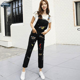 Trendy Black Patterned Dungarees