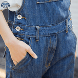 Womens Denim Dungarees Wide Leg