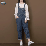 Womens Loose Fit Denim Bib Overalls