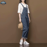 Womens Loose Fit Denim Dungarees with Hem
