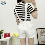Womens White Dungaree Shorts