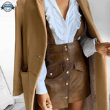 Brown Leather Dungaree Skirt