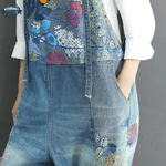 Shorts Dungarees with Flower Embroidery