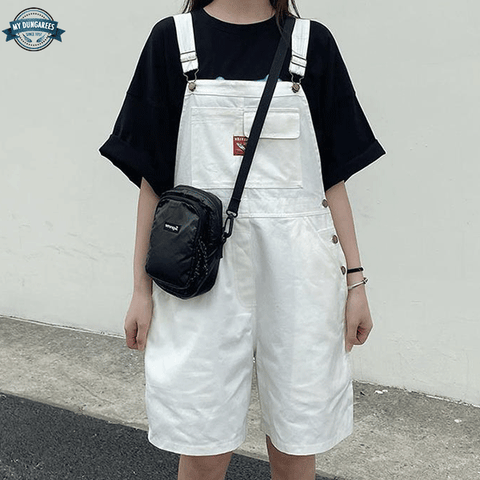 White Dungarees Womens Shorts