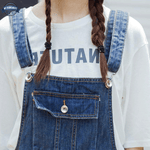 Womens Dungarees Wide Leg with Denim Suspenders